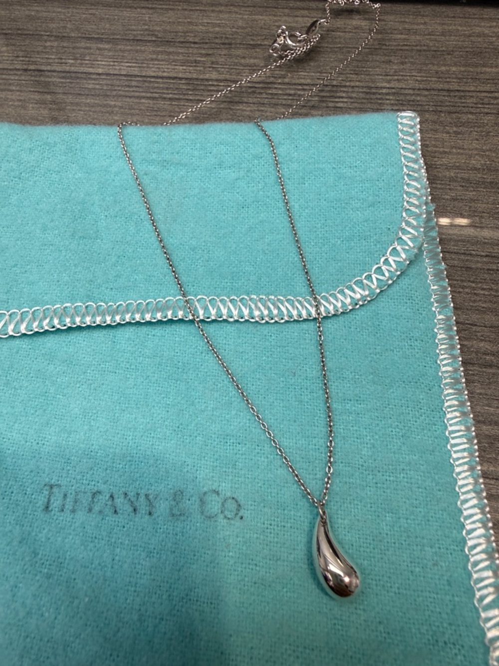 Tiffany & Co. Silver Teardrop Pendant Necklace on Chain